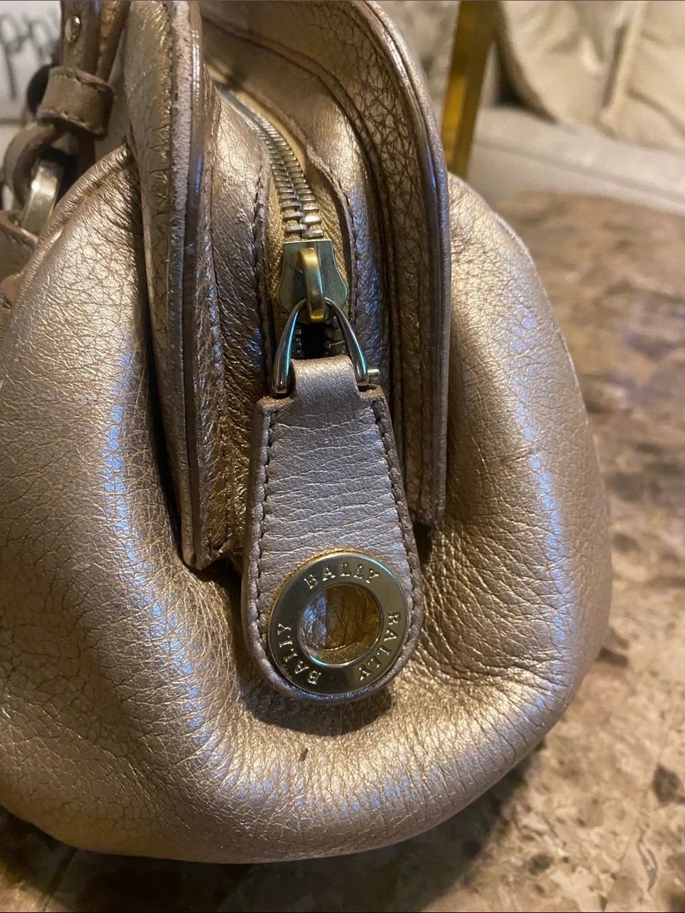 Bally Metallic Gold Leather Satchel with Tassel
